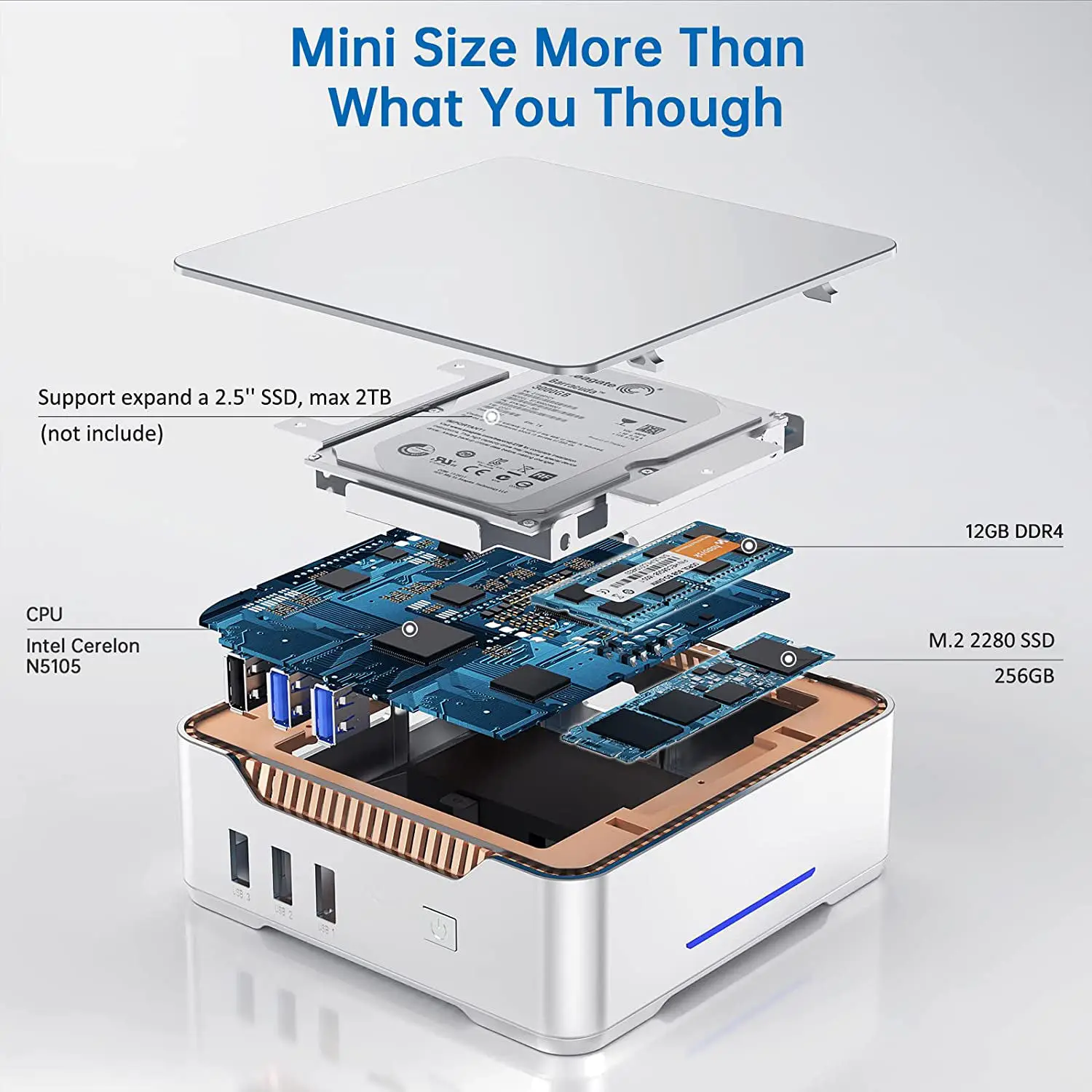 2025 New Business 12th Gen N95 Mini PC Computer Triple Display 16GB RAM M.2 SSD 512GB Desktop Linux Win 11 Mini PC