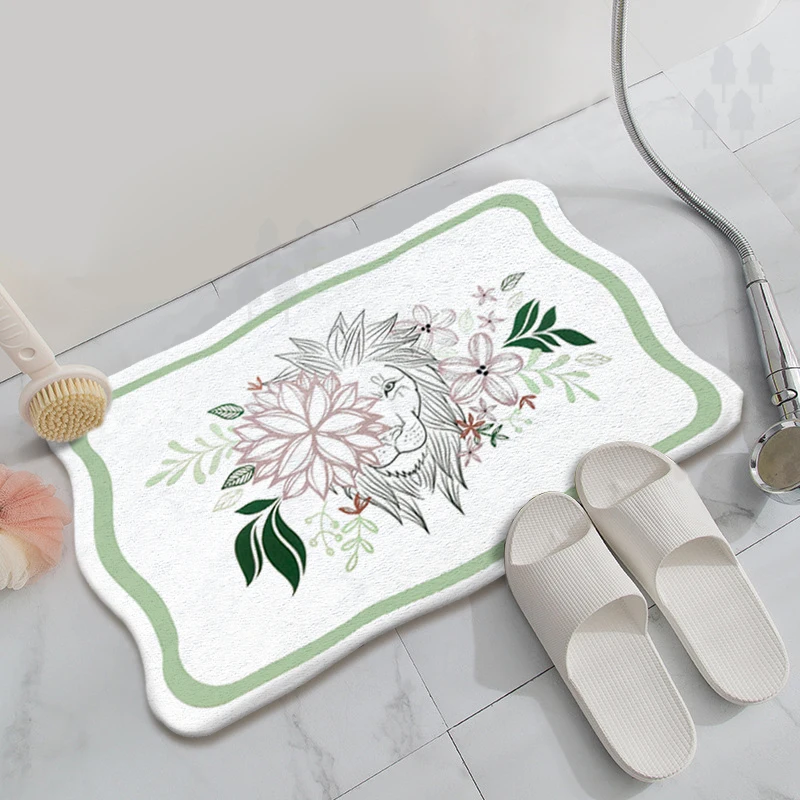 Creative lion and flowers bathroom rugs printed home decoration bath mats