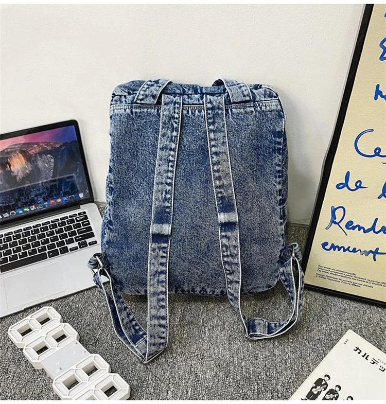 Casual Sports Large Capacity Laptop Backpack High School College Students Schoolbag School Denim Backpack For Men Women
