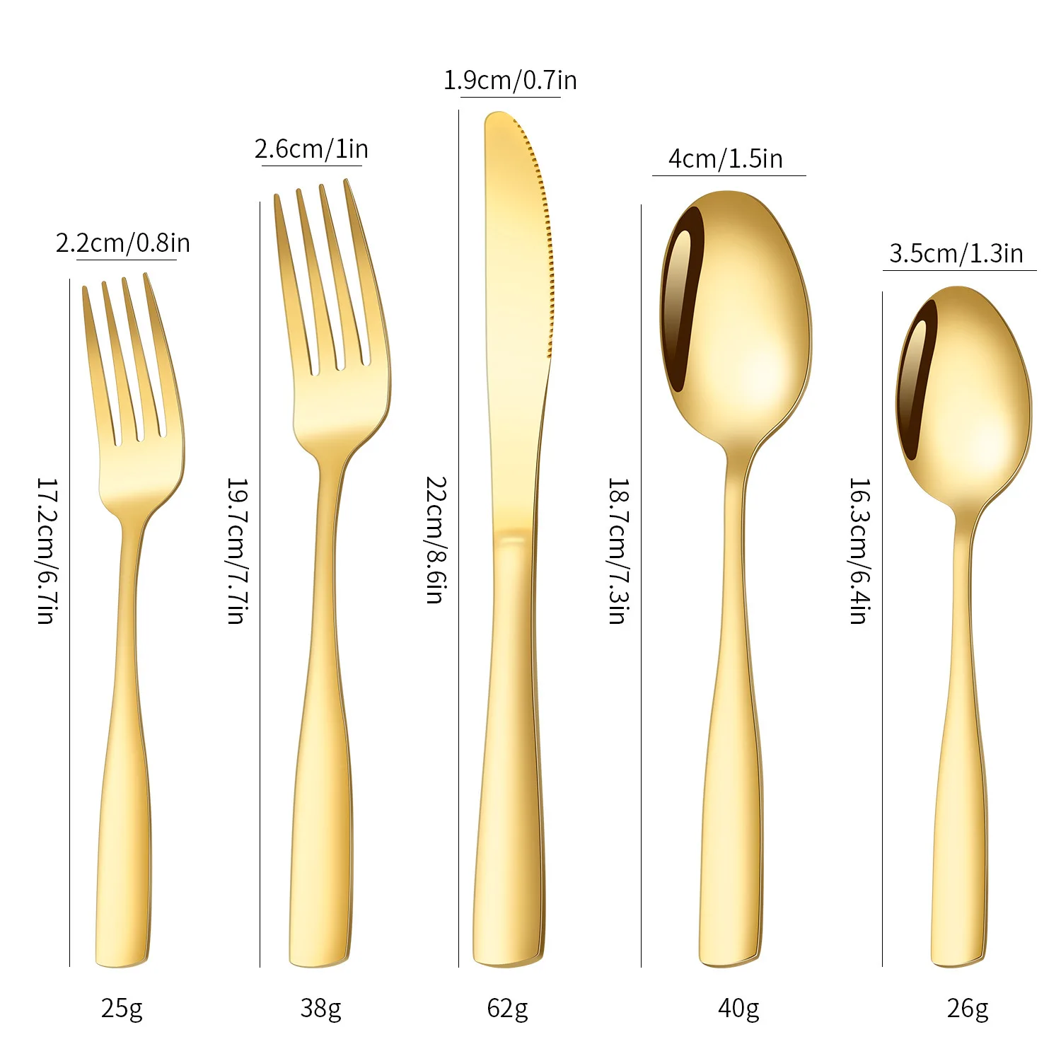 5 PCS Gold Wedding Hotel Flatware Spoon Fork and Knife Stainless Steel Cutlery Set with Wide Square Handle