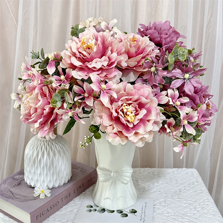 Peony Flower Bouquet Artificial Silk Peony Flower Bouquet 7 Heads Wedding Table Centerpiece Realistic Peony Bouquet Party Decor