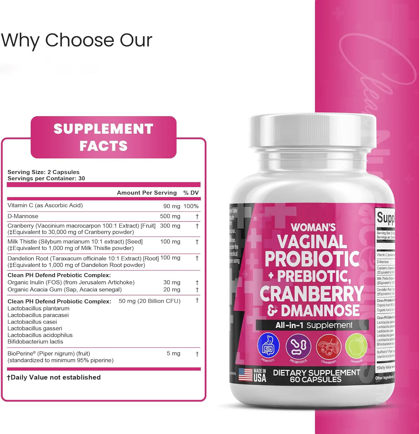 Premium Quality Oem Health Care Products Probiotic Capsule With  Vitamins/ D-Mannose/ Cranberries For Ladies