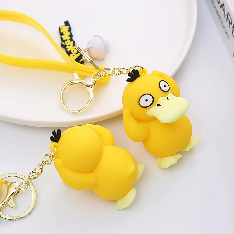 Wholesale Cartoon Rubber Cute Duck Keychains with Bell Cute Keychains