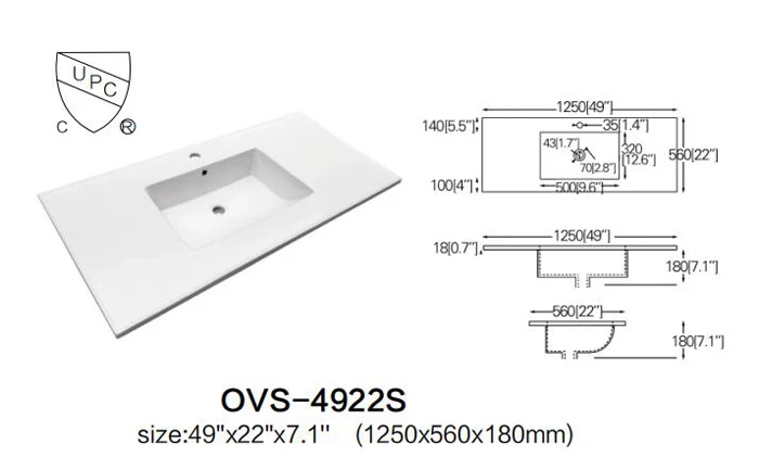 OVS cUPC North America Wholesale White Color Hotel Single Bowl Ceramic Washroom Kitchen Bathroom Cabinet With Sink
