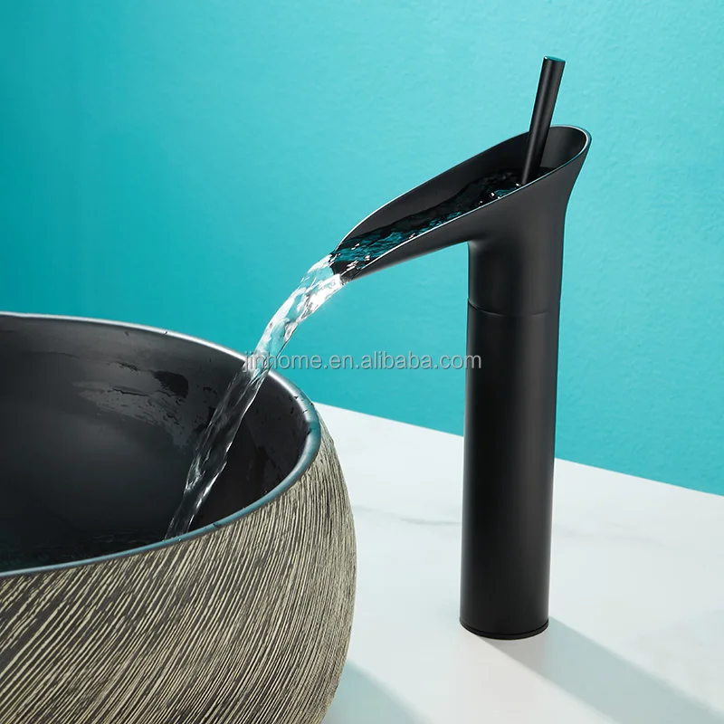 Luxury style black waterfall bathroom brass bathroom basin faucet high end