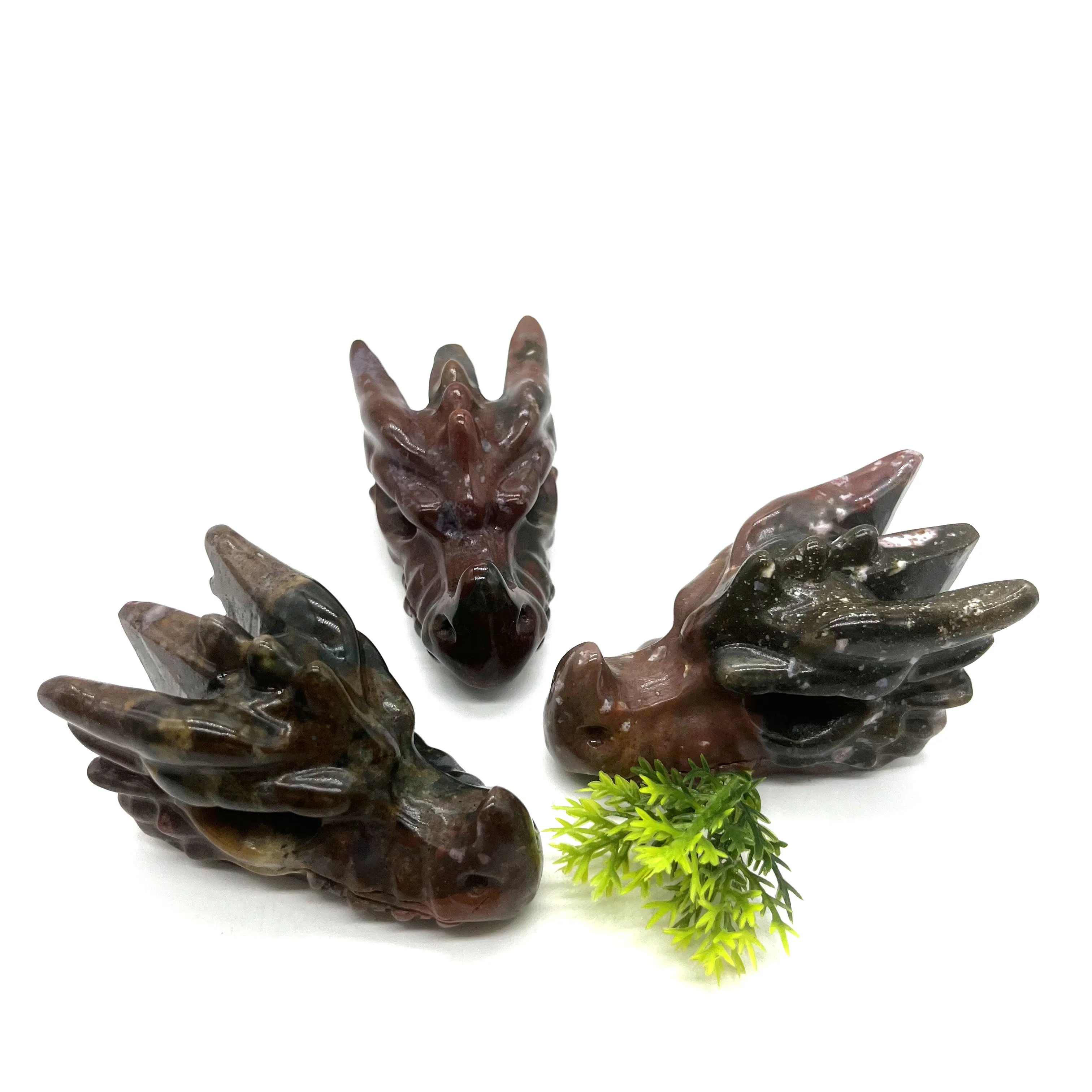 Wholesale bulk natural stone Halloween crystal ocean jasper dragon head for decor gifts
