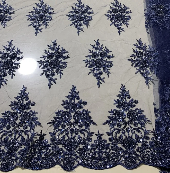 Оптовая продажа, модный дизайн, вышитый бисером тюль, набор цветов, вышивка бисером, кружевная ткань для платья