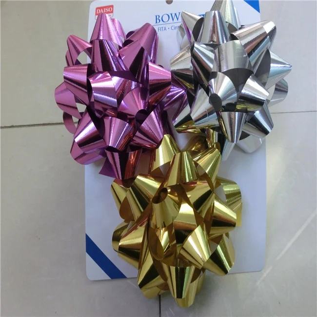 metallic star ribbon bow gift package