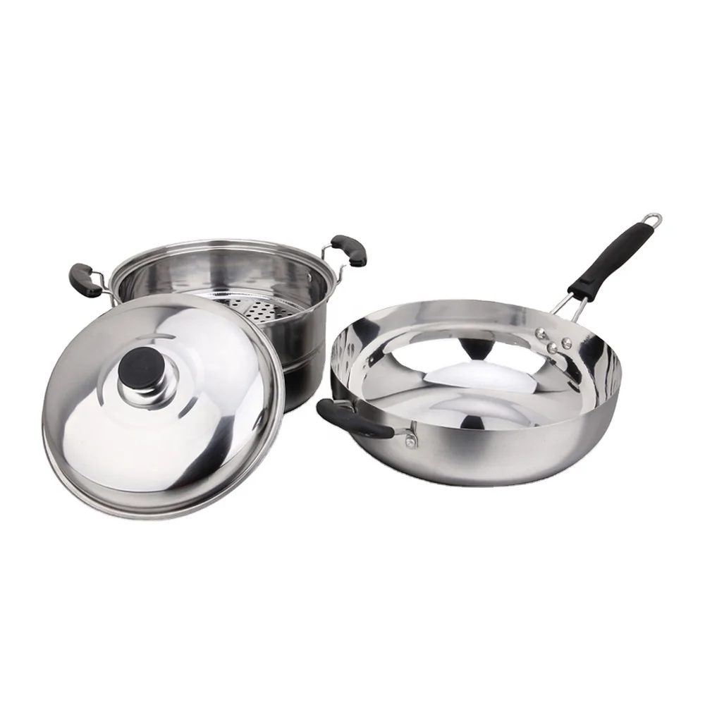 Cooking Pot and Frying Pan Newest Best Stainless Steel 2019 Cookware Sets Stainless Steel & Glass Lid Single & Sandwich Bottom