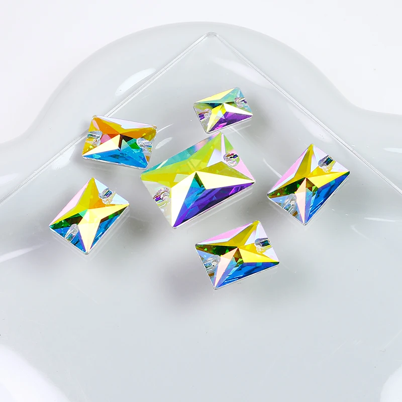 Dongzhou rectangle 14*10mm, 18*13mm Crystal ab sew on rhinestones for wedding dresses