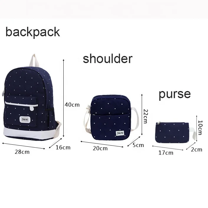 
Three-piece bags new canvas shoulder bag Korean style large capacity travel backpack dot student bag Tote Mini Purse H 