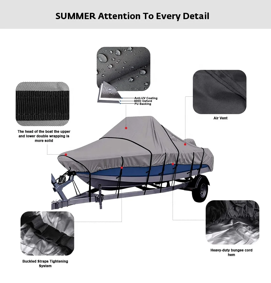 Breathable Durable Light Weight Polyester Oxford 420D  Boat Cover  Waterproof UV Proof