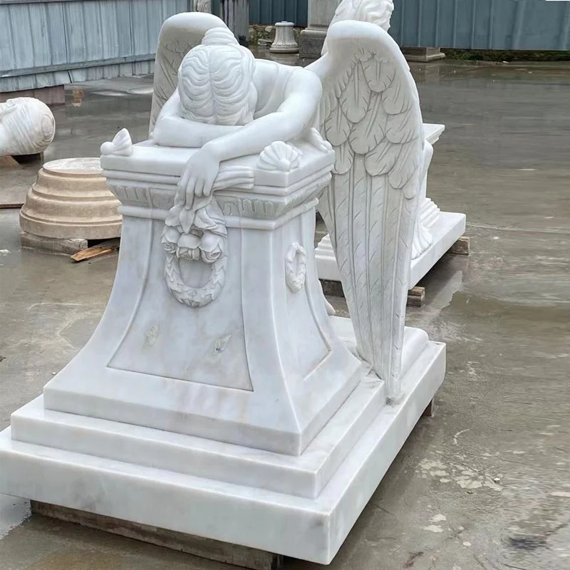 Памятник кладбища Ангела сердце ручная резьба белый мрамор Weeping Angel Headstone надгробие