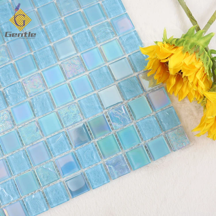 25*25 MM Wall decoration light blue swimming pool tile rainbow colorful mosaic