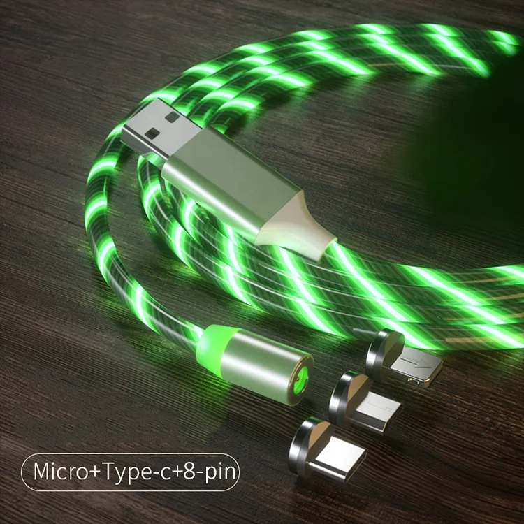 3-in-1 Type C/8 Pin/Micro Flowing Light LED USB Magnetic Cable