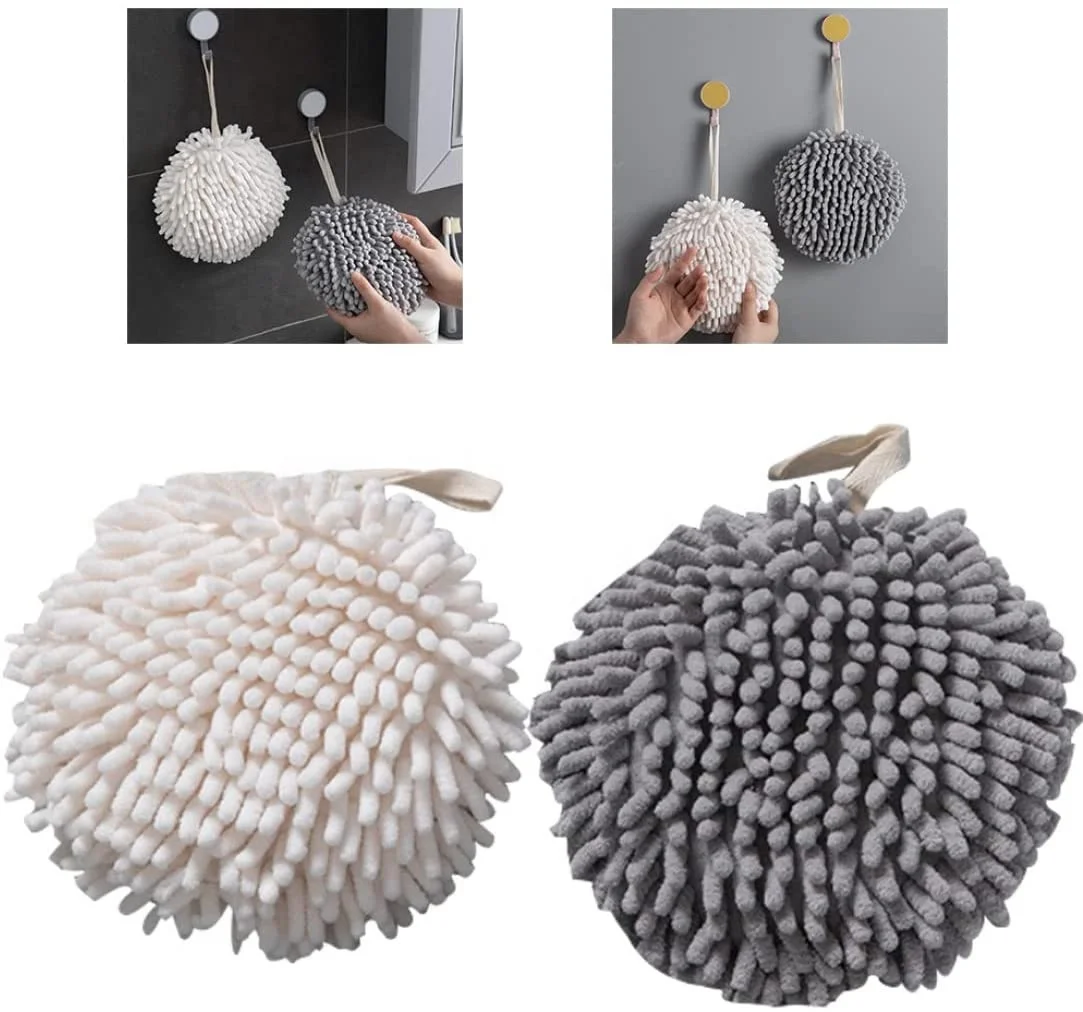 Soft absorbent quick drying decorative little towel ball hanging loop kitchen bathroom chenille handball hand towel