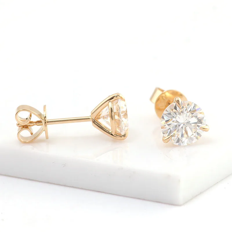 Classic Fashion Stud Earrings 18k Yellow Gold 2 Carat Moissanite Diamond Stud Earrings Women Jewelry
