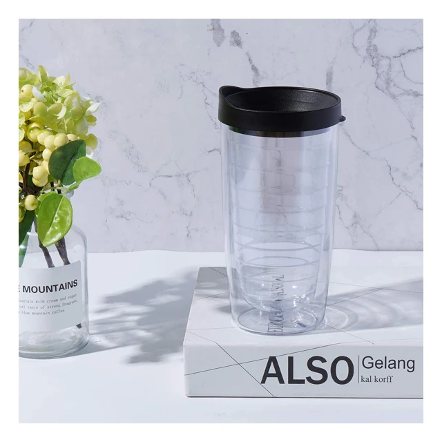 
Own Brand Fashionable Custom Clear Double Walled AS Plastic Travel Coffe Mug 
