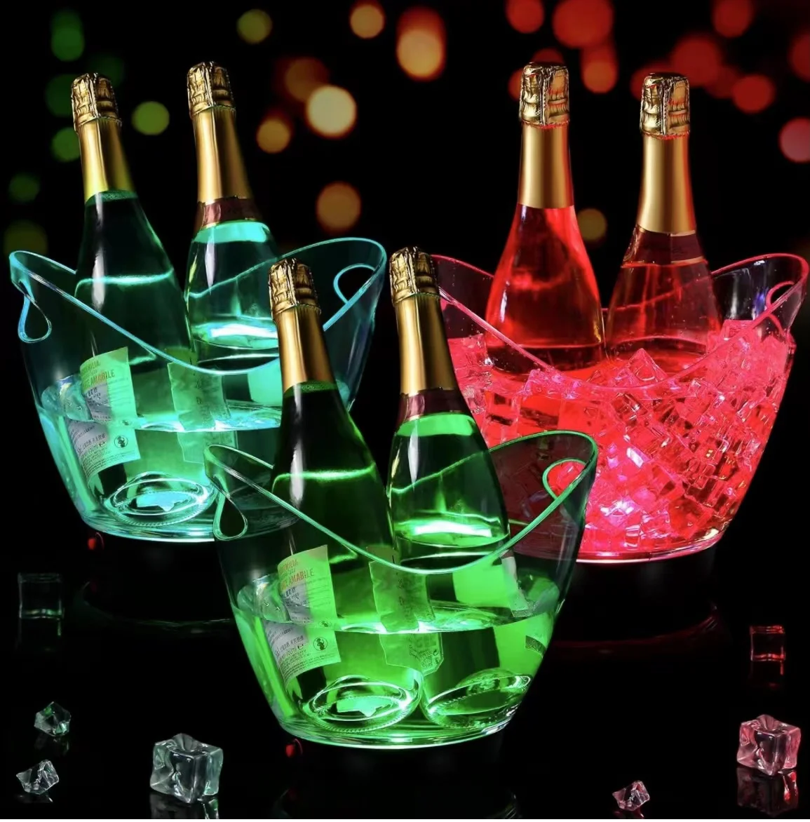 Factory Manufacturer wholesale 5L capacity dry battery colorful transparent custom logo Led Ice Bucket