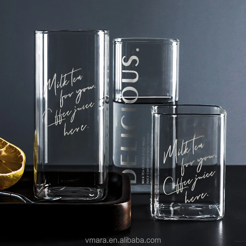 Heat Resistant Square Glass Home Breakfast Milk Cup Square Mouth Cup Creative Beverage Juice Cup