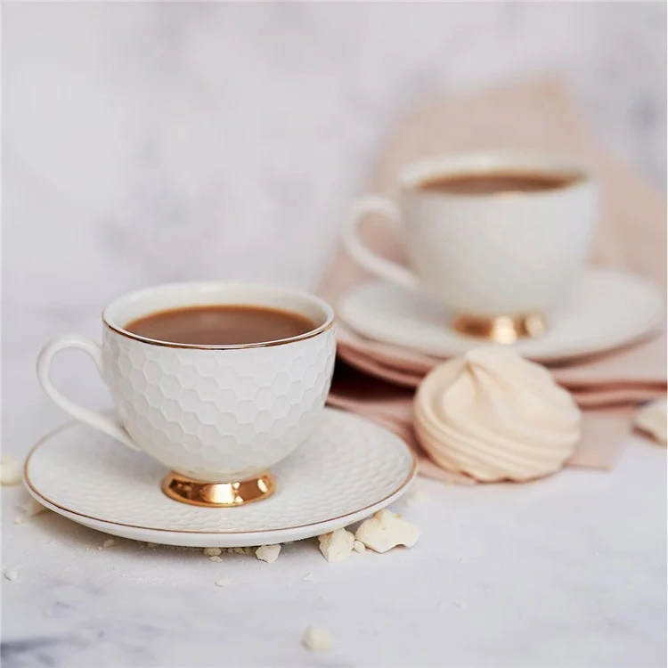 Middle east relief texture teaware coffee tea cup saucer set ceramic teacup for