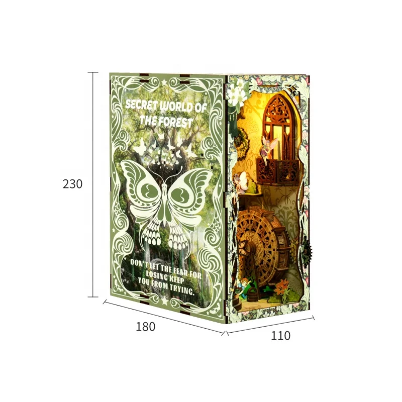 Wholesale custom UV printing fantasy wood dollhouse shop DIY nook book miniature furniture