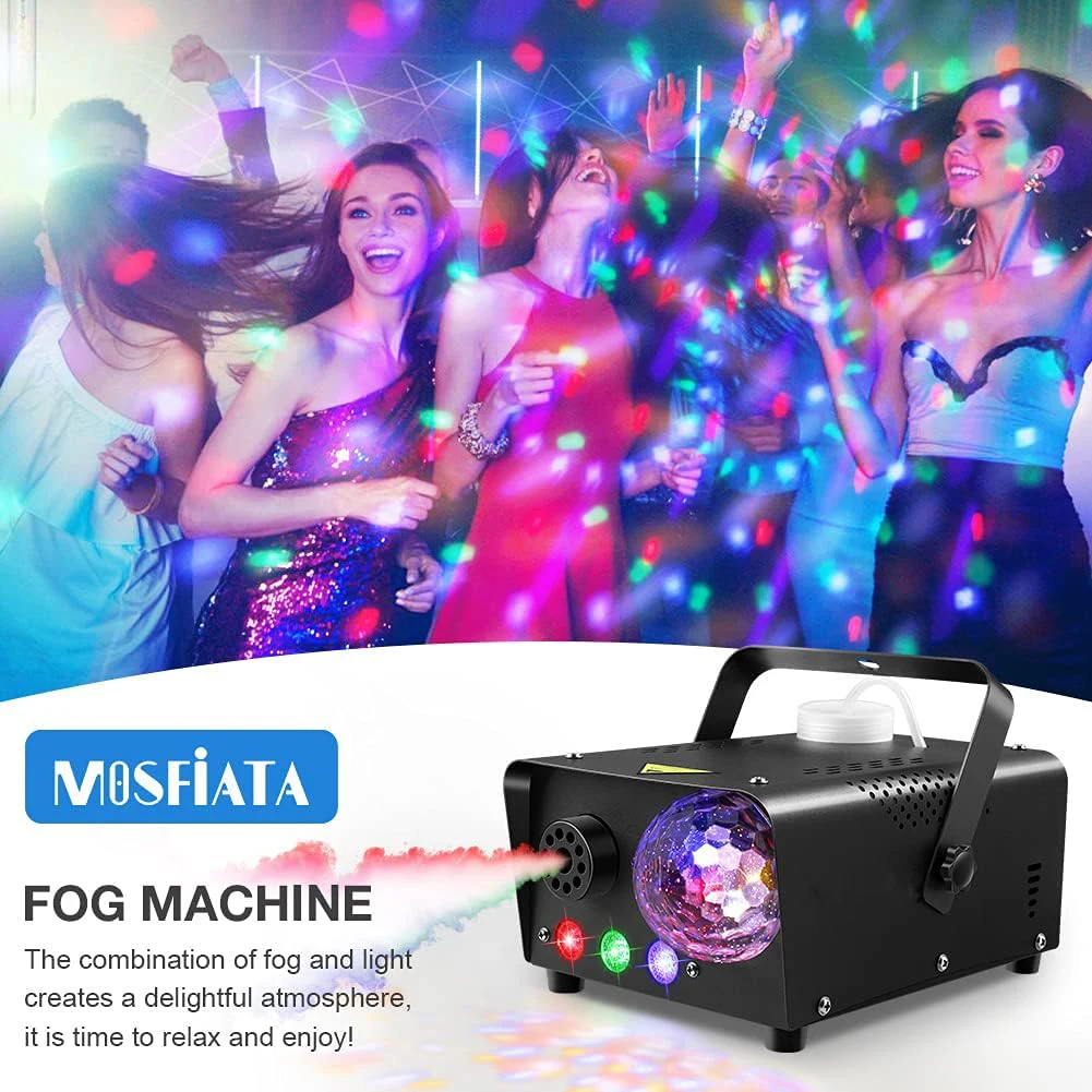 Smoke Machine Disco Ball Light 600W Fog Maker RGB LED light 2300 CFM Spray Remote Control For Halloween Christmas Wedding Party
