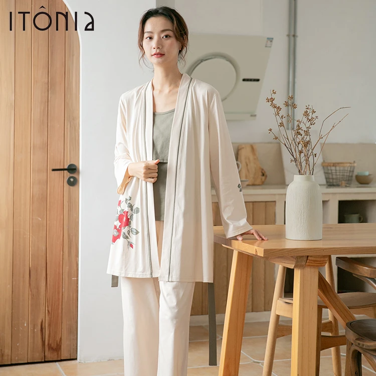 Itonia 2020 New Arrival Elegant 3pcs Cotton Pregnancy Clothes Pajamas Set