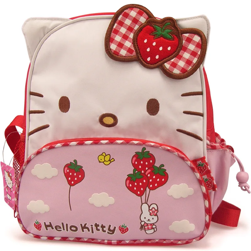 Kids Cute Cartoon Kindergarten Schoolbag Wholesale Strawberry Bow Cat Thickened Oxford Cloth Backpack for Girls