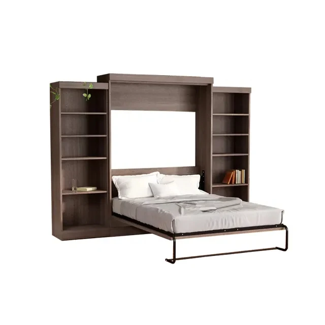 Xijiayi Hot sale space saving folding beds wood murphy wall bed with multi functional wardrobe cabinets bookcase