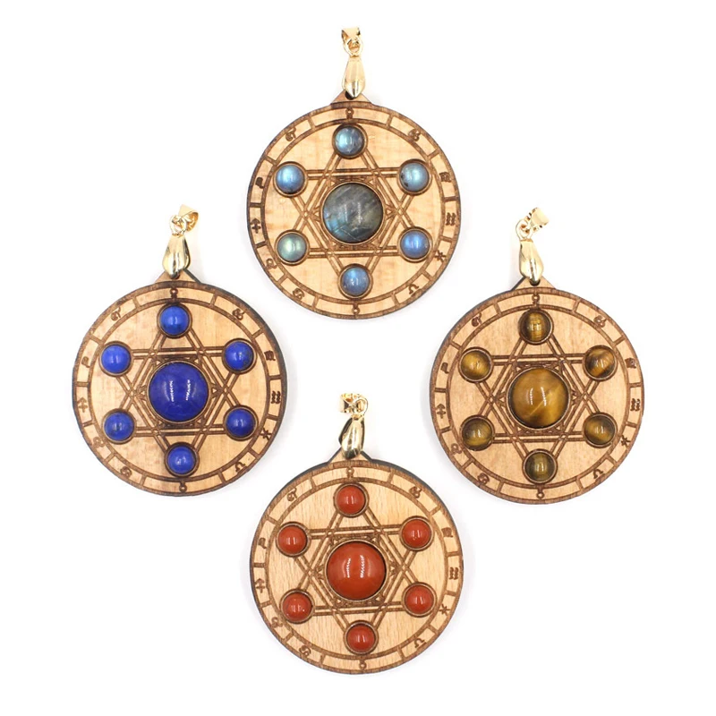 Natural Crystal Beads Star of David Wood Charms Accessories Healing Stone Hexagram Pendant for Gift