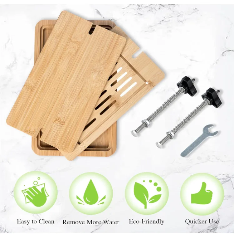 Bamboo Tofu Press, Built in Tofu Strainer and Drip Tray Tofu Drainer and Squeezer