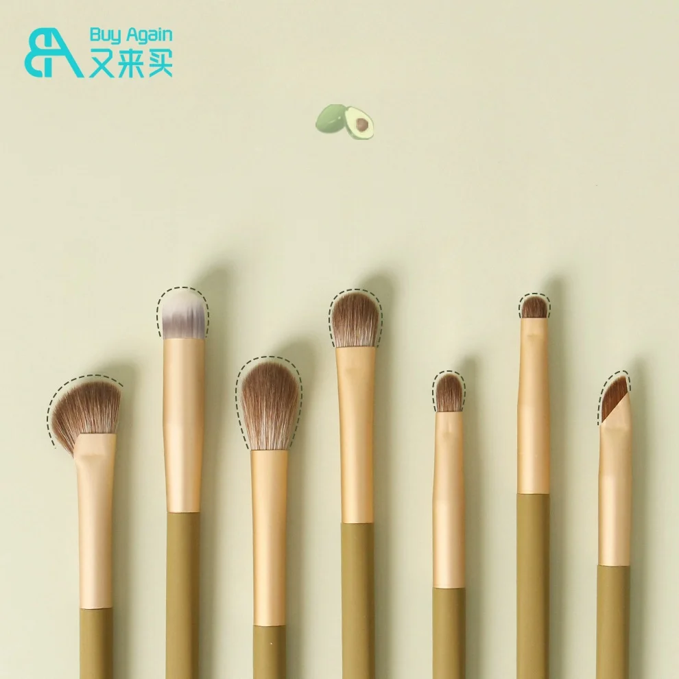 New Design Avocado Green Eye Makeup Brush Set 7 Pcs 7piece Make up Detail Eyebrow Eyeliner Eyeshadow Sets with Bag