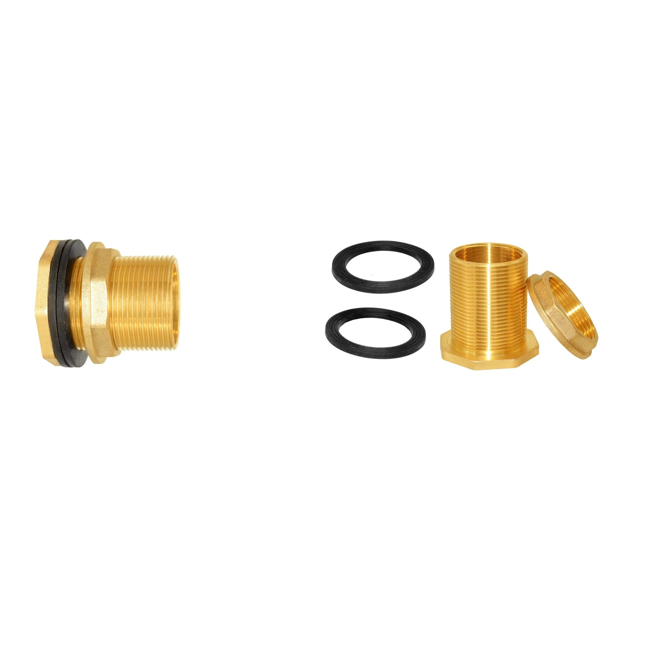 Brass Bulkhead Fitting Female-Male Water Tank Connector Threaded with Rubber Ring