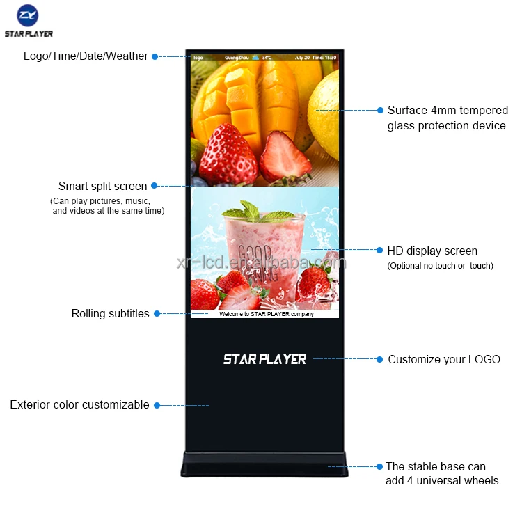 Напольный вертикальный сенсорный киоск totem lcd Цифровая вывеска для рекламы напольный