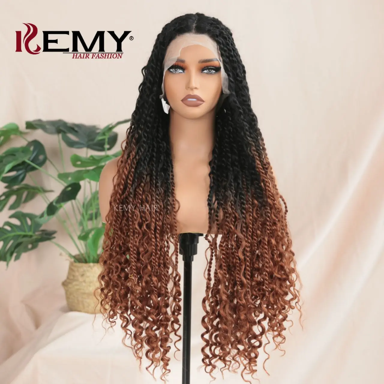 KEMY HAIR Braided Synthetic Full Lace Wigs Braded Twist RIver HD Lace Front Wholesale Braiding Wig Heat Resistant Fibre Wigs