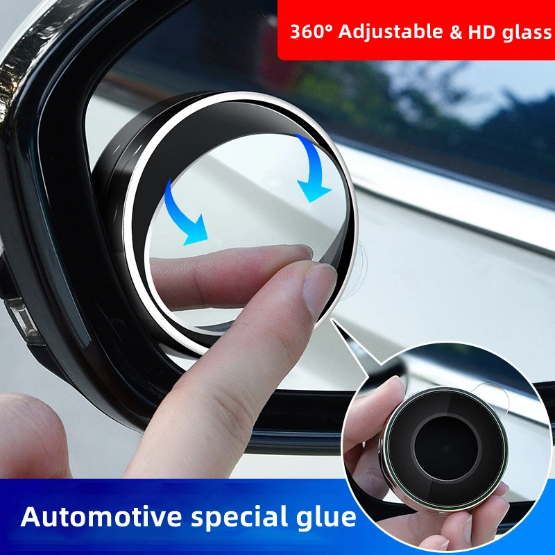 2PCS HD Car Round Frame Convex Blind Spot Mirrors Wide-angle 360 Degrees Adjustable Suction Cup Clear Rear Auxiliary Mirror
