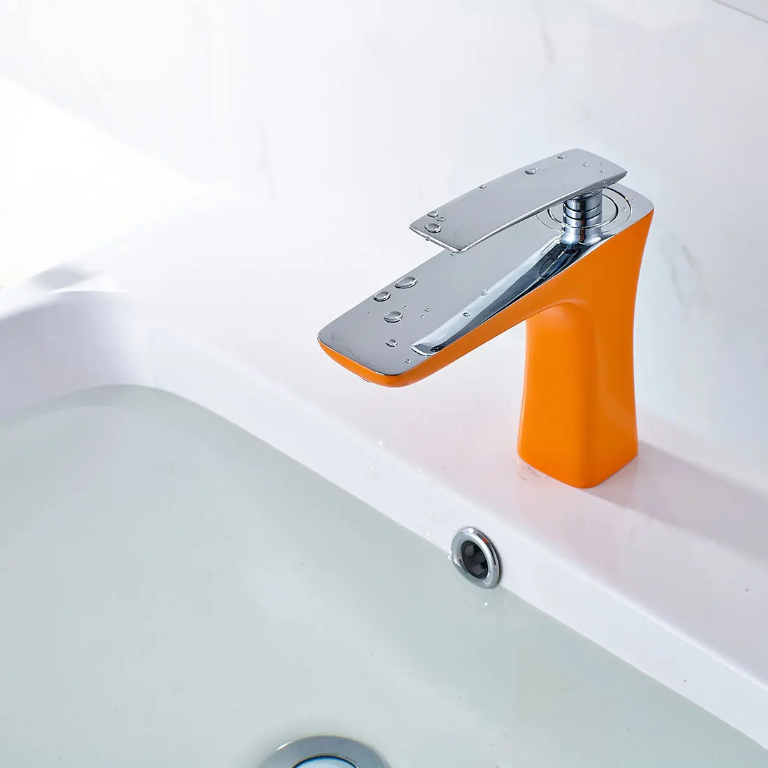 Luxury stainless steel brass chrome orange painting bathroom basin
