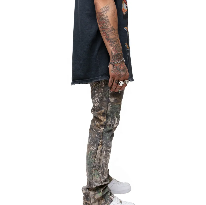 Custom Wholesale Camo Hunting 100cotton Real Tree Printing Cargo Flare Pants Men Custom Camo Cargo Pants