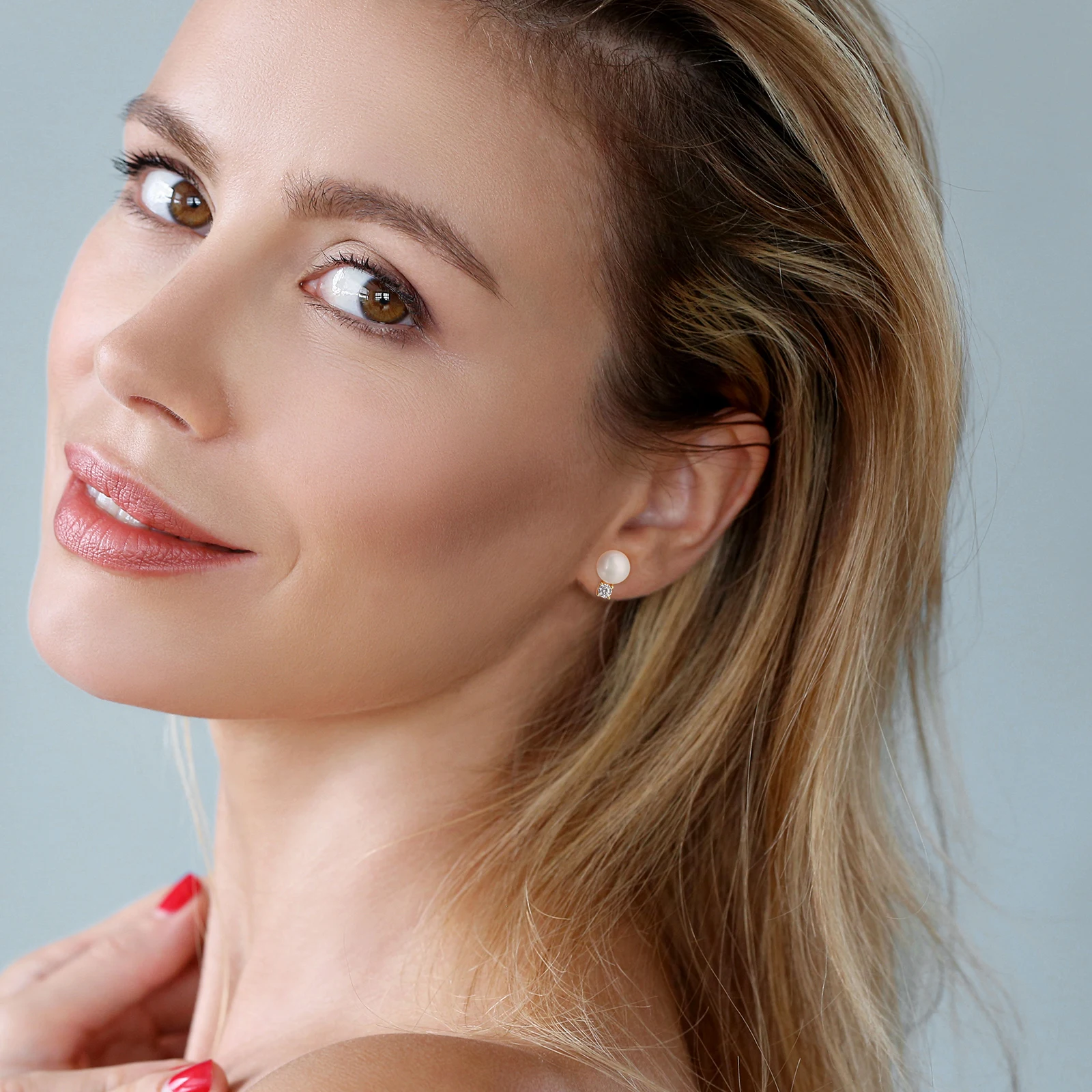 New 14K White Gold Plated Real Pearl Stud Earrings Women 925 Sterling Silver Natural Freshwater Pearl Diamond Earrings for Girl