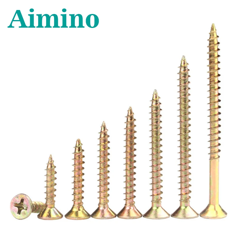 Aimino OEM High-strength Fiberboard Screws Gold Self-tapping Screws Carbon Steel Zinc Plated Furniture Screws