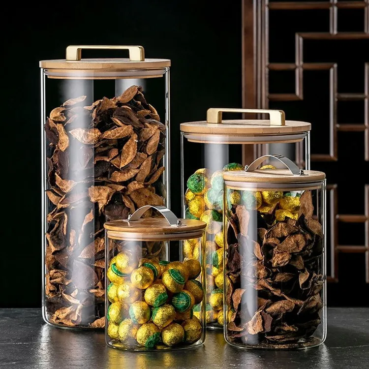 5L large size airtight glass storage container jar with bamboo lid