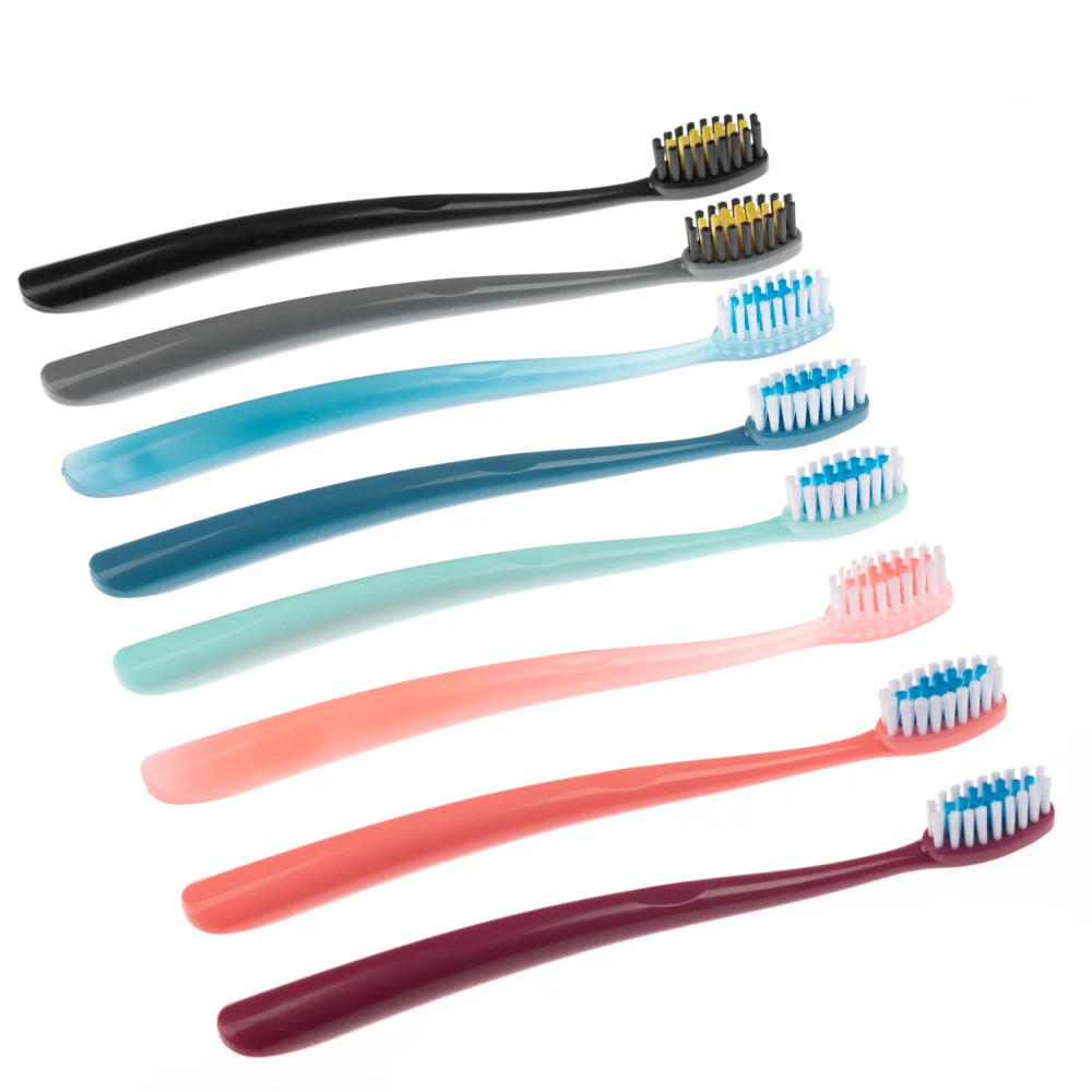 ISO CE ROHS approved massage gum adult toothbrush double coloured bristles Wholesale OEM own design adult toothbrush