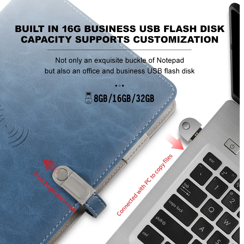 Custom A5 7 inch Screen MP4 Display Notebook Gifts Set Power Bank Smart Notebook Leather Magnetic Snap Business Smart Notepad