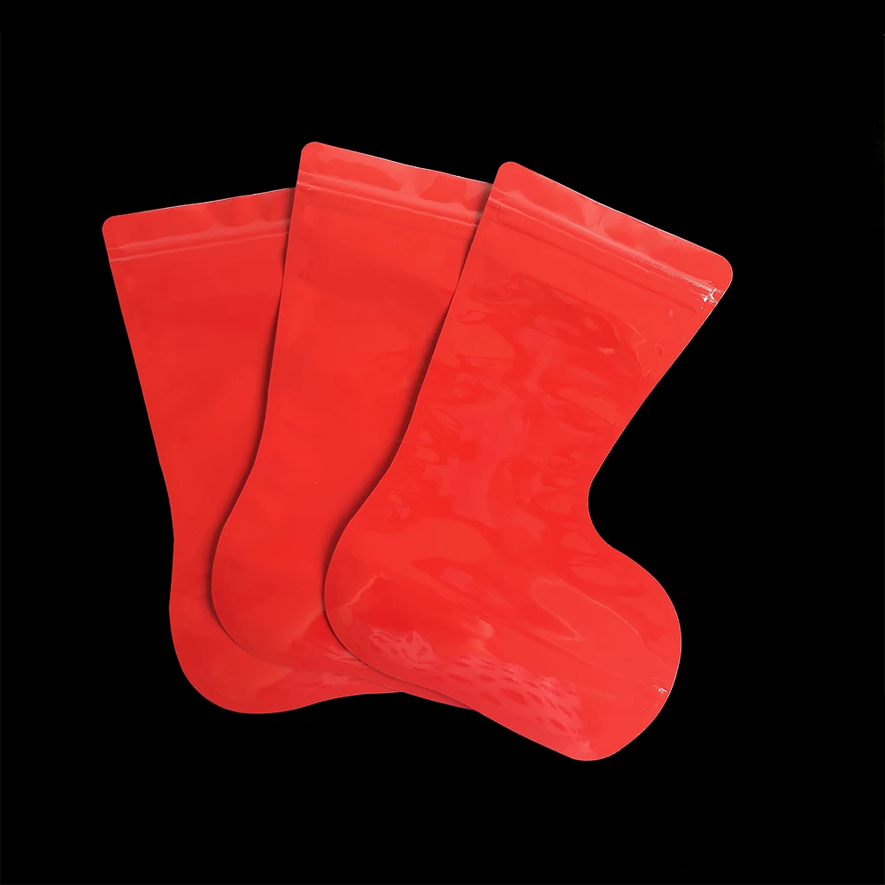Christmas Stockings Special Shaped Candy Packaging Mylar Bags Wholesale Plastic Zipper Christmas Bag For Gummies