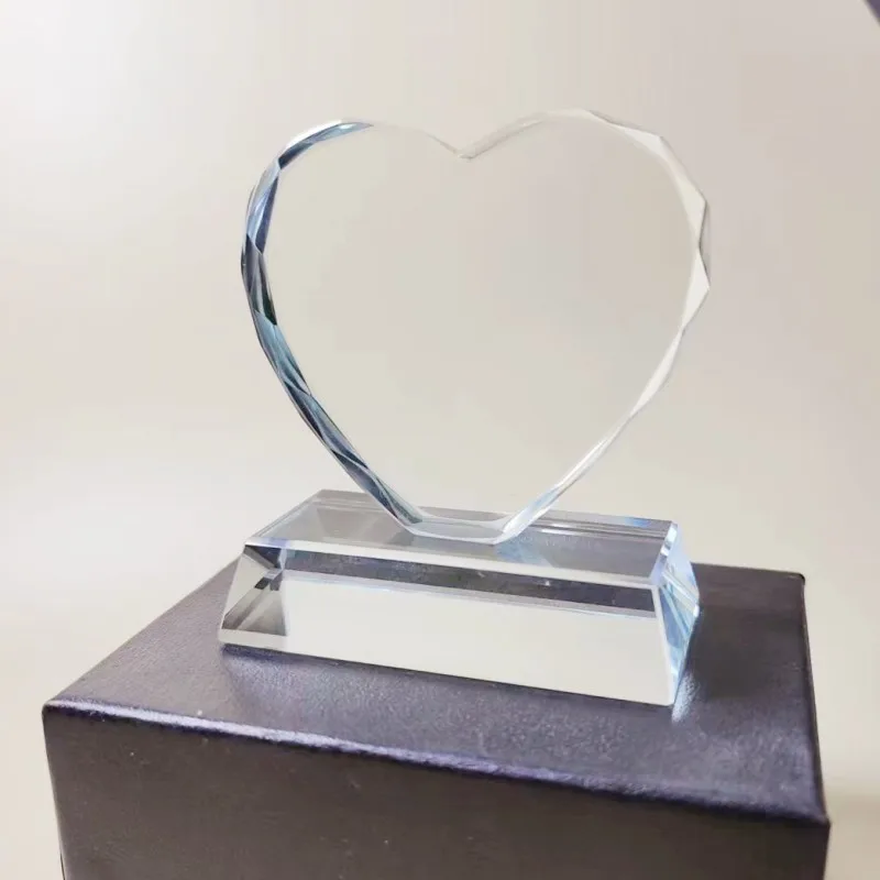 Custom Heart Shape Blank Crystal Trophy Personalized Logo Glass Award Employee Awards Business Appreciation Plaque Gift Souvenir