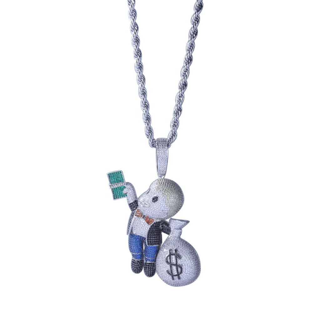 custom hip hop dollar sign play boy cute charm necklace