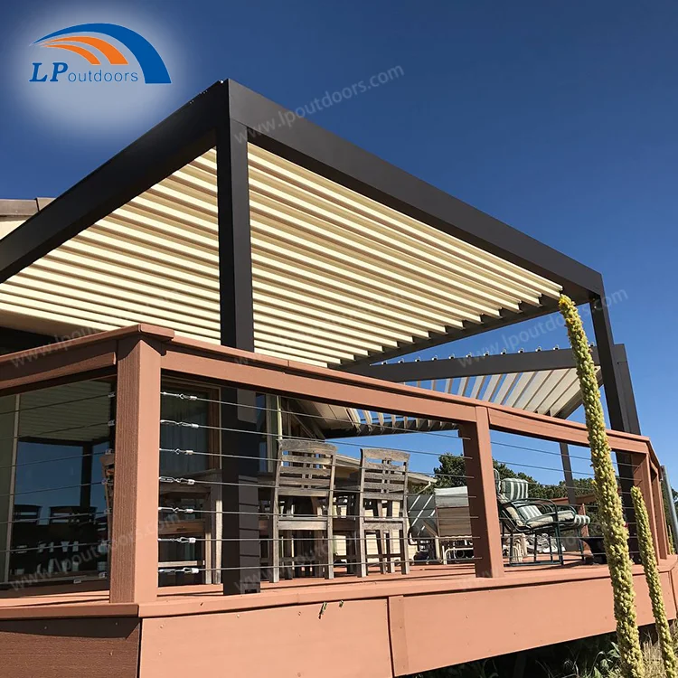 aluminum windproof terrace pergola automatic garden shade pergola louvered roof for coffee shops