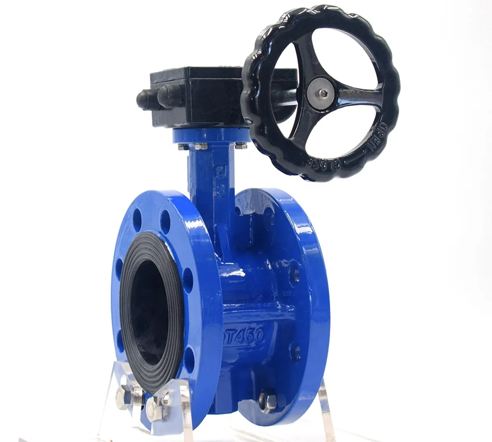 OEM DN50 DN80  Water oil gas worm gear box  Double flange butterfly valve