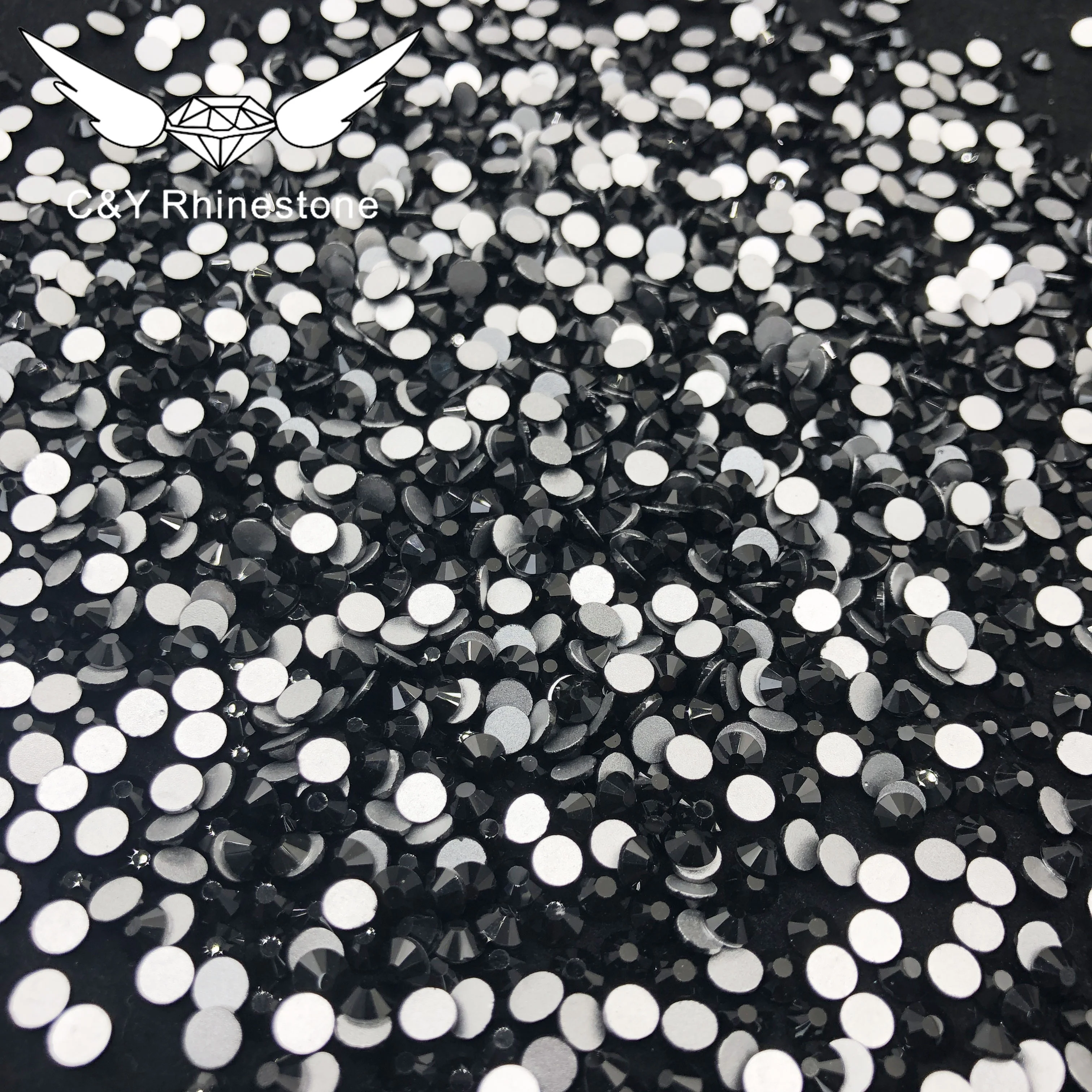 CY Factory Price Nail Art SS3-SS20 Crystal Embellishment Non Hotfix Jet Rhinestone Flatback